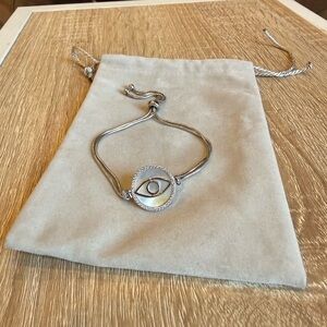 Silver Evil Eye Bracelet with Crystal Halo CZs